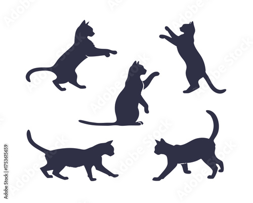 Collection of Cat Silhouettes in Various Poses Cute and Playful Feline Illustrations for Design Projects and Animal Lovers