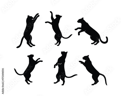 Playful Cat Silhouette Vector Set Feline Companion Illustrations Jumping and Reaching Domestic Pet Icons Curious Kitty Animal Clip Art Pack