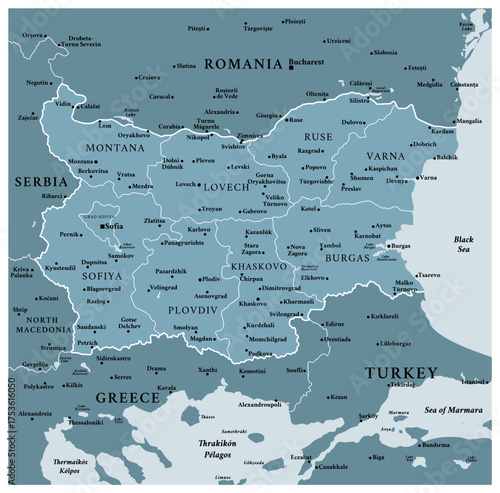 Bulgaria - detailed political map of the country with regions and major cities.