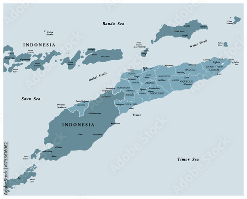 East Timor - detailed political map of the country with regions and major cities.