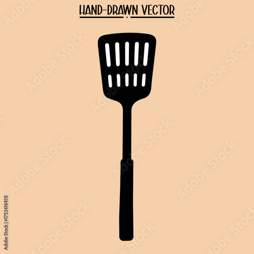 Modern Flat Slotted Spatula Silhouette. Cookware Vector Illustration
