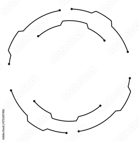 Modern circular design featuring connected nodes, showcasing futuristic technology and digital concepts.