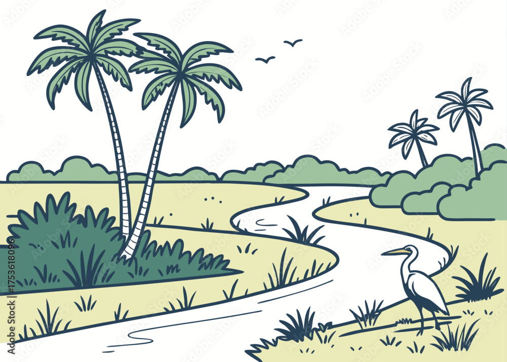Obraz premium Everglades National Park minimal swamp vector, tropical modern design 