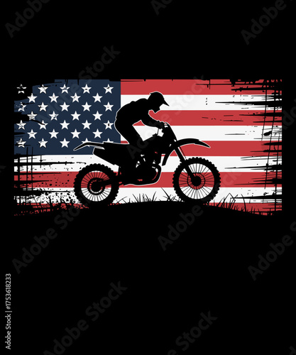 Dirt Bike American Flag Motocross Biker Vintage USA