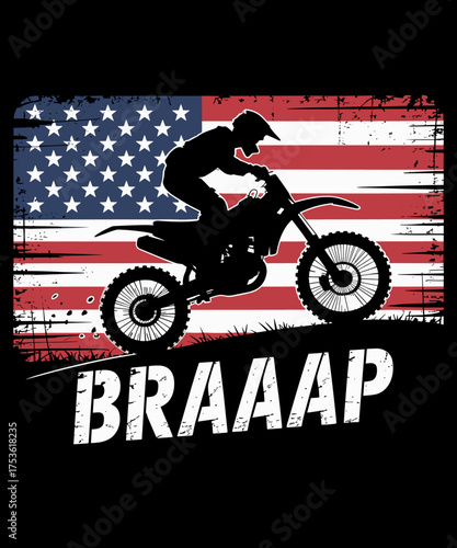 Braaap Vintage USA American Flag Motocross Dirt Bike