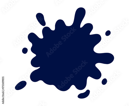 Dark blue ink splash with dynamic edges on a white background, perfect for creative design projects.
