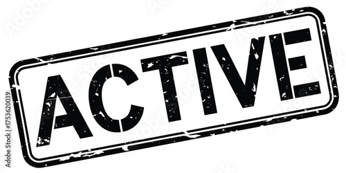 Distressed rectangular stamp with the word active