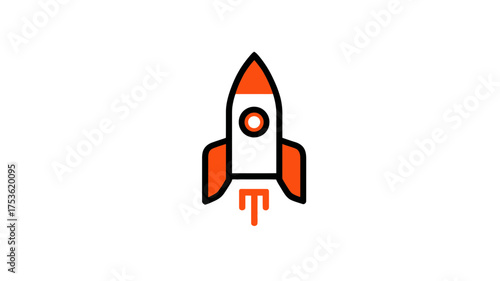 Orange and white rocket launching icon, outline style vector illustration. Business startup, project launch, growth concept symbol.