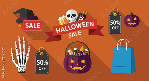 Get ready for amazing Halloween savings with this festive sale promotion featuring pumpkins, skulls, and spooky treats for a scary good time