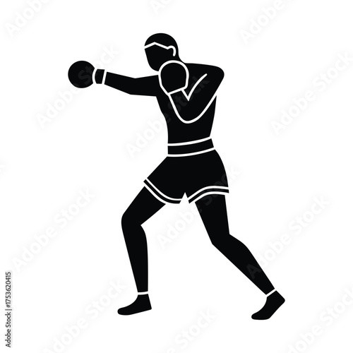 Boxer Punching Vector Silhouette Isolated on White Background