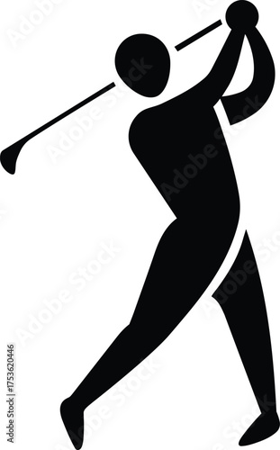 Golfer Swinging Club Vector Icon Isolated on White Background