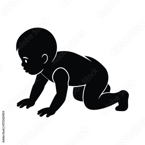 Child Crawling Pictogram Isolated on White Background