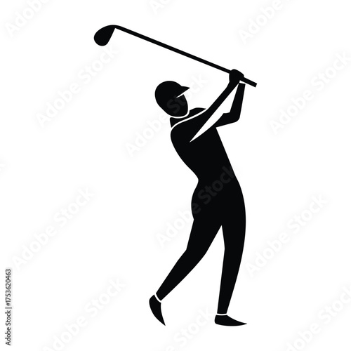 Golfer Swinging Silhouette Icon Isolated on White Background