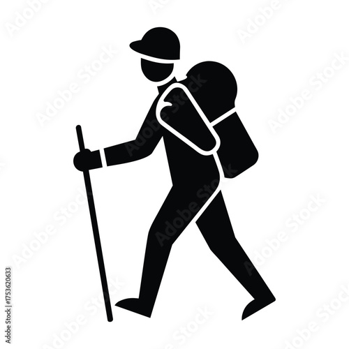 Traveler Hiking with Backpack Vector Icon Isolated on White Background