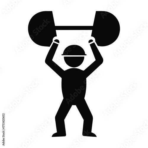 Worker Lifting Heavy Load Pictogram Isolated on White Background