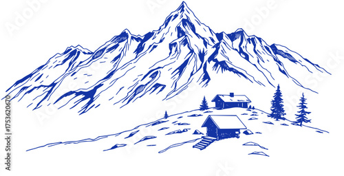 Majestic Mountainscape with Rustic Shelter