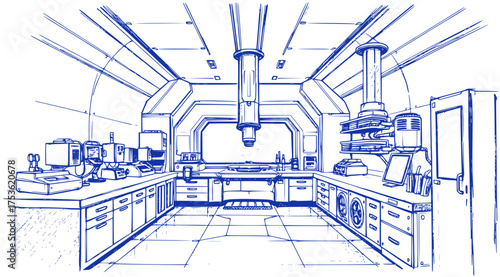 Futuristic Laboratory Blueprint Sketch
