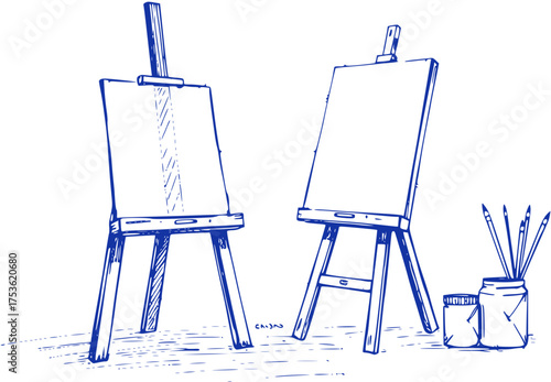 Artist's Easel and Supplies Sketch