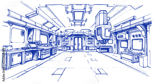 Futuristic Laboratory Interior Sketch