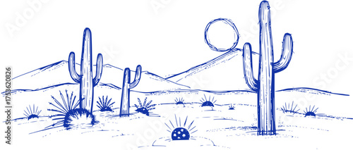 Desert Landscape: Cacti and Moon