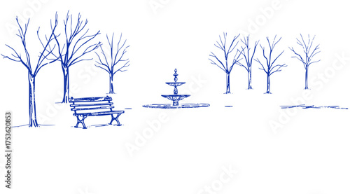 Winter Park Scene: Tranquil Fountain and Trees