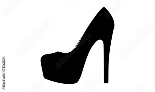 a black and white silhouette of a high heel shoeblack, heel, icon, profile, shoe, woman 