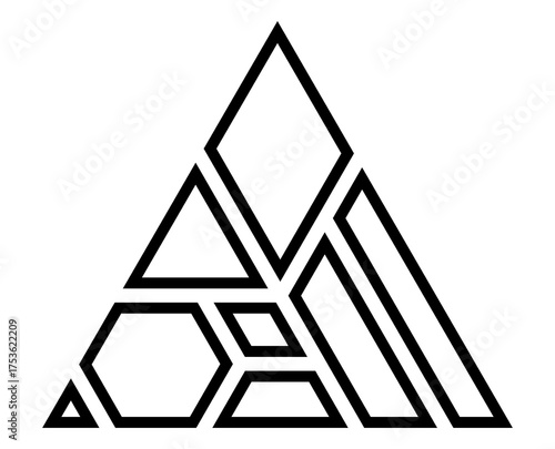 Black geometric tangram shapes arranged in creative patterns, perfect for educational and design use.
