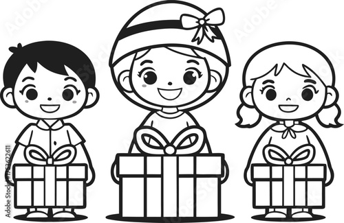 St Nicholas Day celebration illustration design. Saint Nicholas holiday art design. Traditional St Nicholas festival design. Winter St Nicholas celebration illustration. Children receiving gifts St Ni