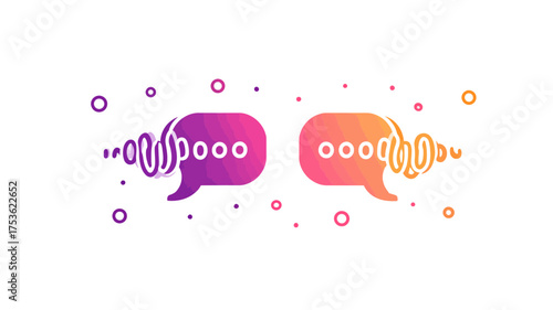 Abstract vector illustration of two gradient speech bubbles with sound waves, symbolizing voice communication, digital dialogue, and chat interaction.
