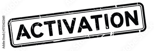Rectangular stamp with the word activation in black ink