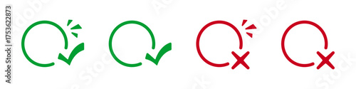 Green and red circular symbols with checkmarks and crosses.