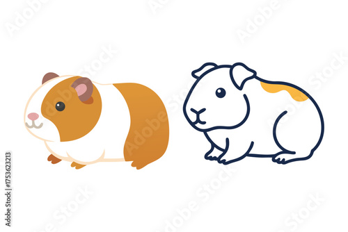 Two guinea pigs one colored and one outlined side by side