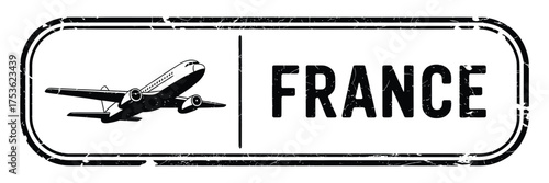 Vintage france airplane travel stamp with retro aircraft illustration