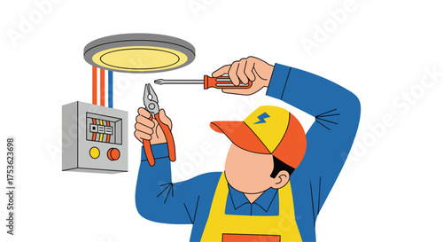 Skilled electrician repairs lighting fixture with precision, ensuring safe and efficient electrical solutions for modern homes and businesses everywhere