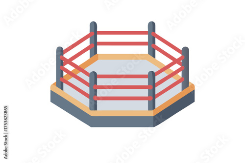Isometric illustration of an empty boxing ring with red and gray details