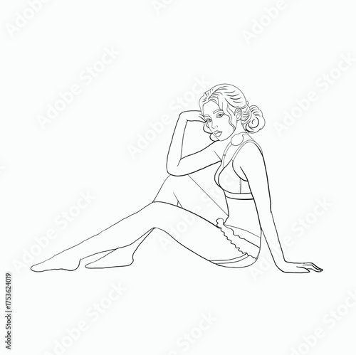 Graceful and Elegant Woman in Exquisite Stylish Lingerie Pose Sitting with Poise, Sophistication, and Timeless Beauty