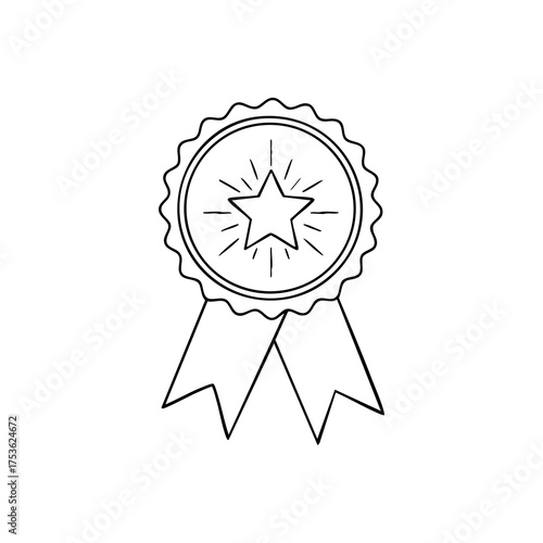 A medal in a minimalistic linear style with a star and ribbons symbolizing achievement