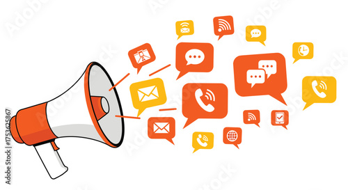 Boost your brand awareness with this dynamic megaphone graphic showcasing modern communication methods for a vibrant social media marketing campaign