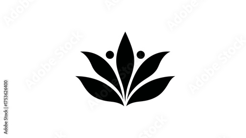 Elegant Black Lotus Flower Vector Icon with Abstract Petals and Three Dots. Nature, Wellness, Growth, and Community Symbol.