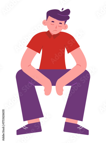 A cartoon character sits pensively, embodying sadness with a thoughtful expression and posture.