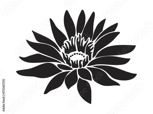 Vector isolated one lotus flower water lilly side view silhouette black and white stencil art craft print hand made decoration	