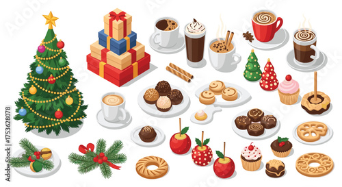 Delightful Christmas treats and gifts arranged for a festive celebration, perfect for holiday season promotions and cozy winter marketing campaigns