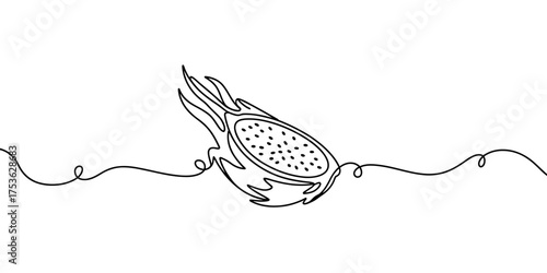 Minimalist continuous line drawing of a dragon fruit perfect for modern designs and healthy food illustrations ideal for posters and creative projects