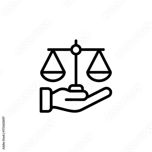 Hand Holding Scales of Justice Icon representing Legal System Fairness and Equality Before The Law