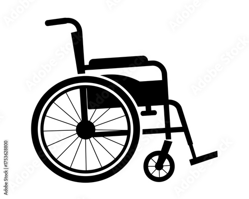 Black and White Wheelchair Illustration for Medical Accessibility and Healthcare Services Promotion with Mobility Assistance and Disability Awareness Support