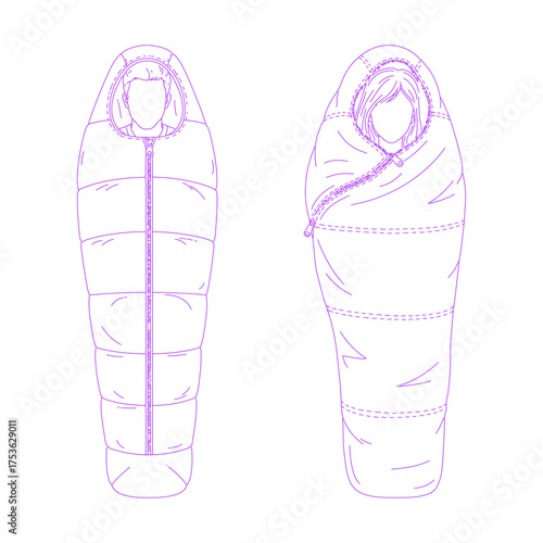 Line art illustration of a person lying in a sleeping bag