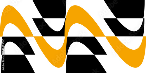 Geometric Harmony: A captivating abstract design featuring a harmonious arrangement of black, white, and golden curves and shapes.