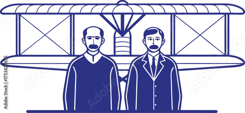 Wright Brothers Day aviation illustration design. First flight Wright Brothers artwork design. Aviation history Wright Brothers design. Wright Brothers airplane invention illustration. Early flight