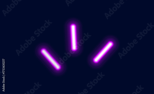 A composition of three bright glowing neon lines a modern abstract element for technological or digital art and design.