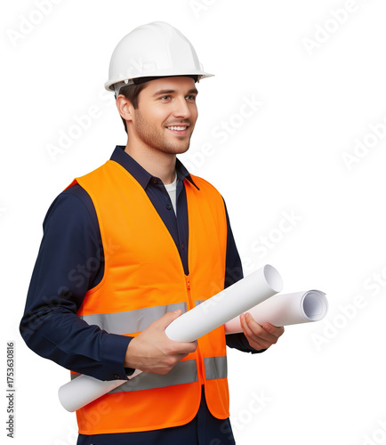 Specialist in safety inspection holding construction documentation useful for training materials in workplace compliance, certification courses and company policy presentations
